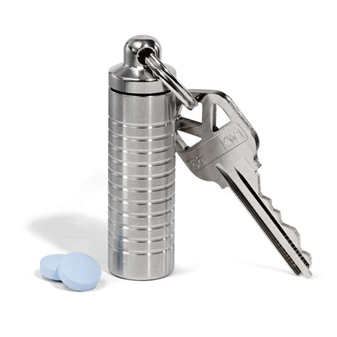 stainless steel keychain pill box|pill container for key chain.